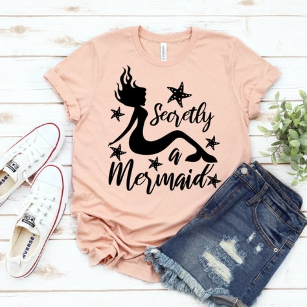 Secretly a Mermaid T-shirt | Mauve | Heather Blue | Black | Dark Grey | White